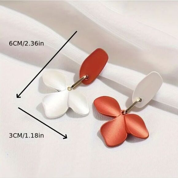 Handmade Plating Colorful Petal Drop Earrings White and Orange - Picture 3 of 6